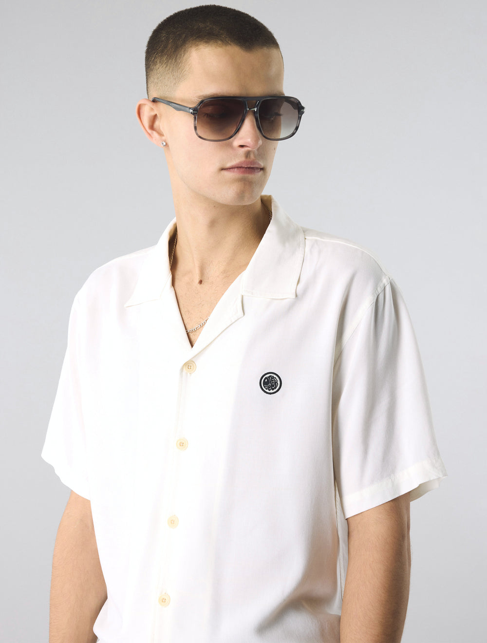 White Islington Cuban Collar Short Sleeve Shirt