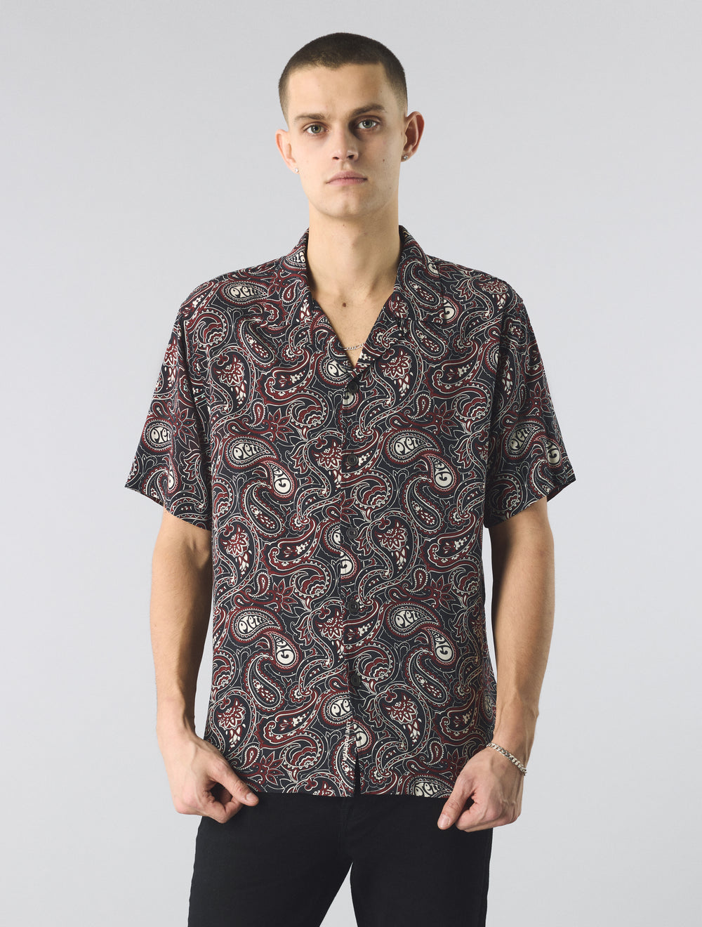 Black Feltham Paisley Short Sleeve Shirt
