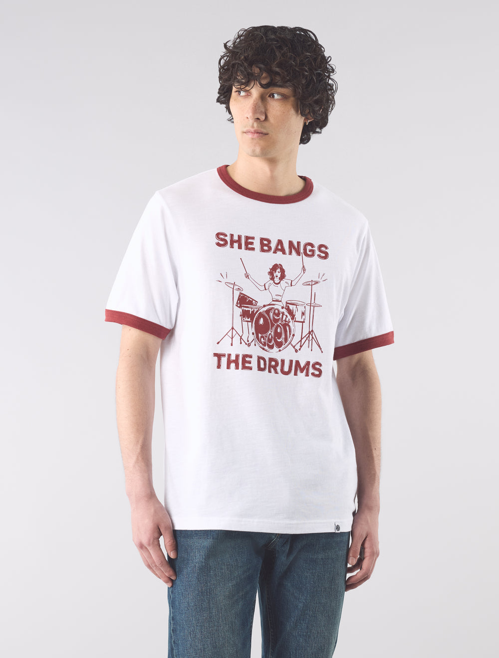 White She Bangs The Drums Graphic T-Shirt