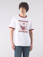 White She Bangs The Drums Graphic T-Shirt