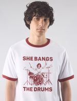White She Bangs The Drums Graphic T-Shirt