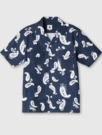 Navy Widnes Paisley Cuban Collar Short Sleeve Shirt