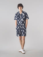 Navy Widnes Paisley Cuban Collar Short Sleeve Shirt