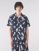 Navy Widnes Paisley Cuban Collar Short Sleeve Shirt