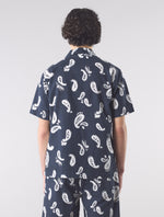 Navy Widnes Paisley Cuban Collar Short Sleeve Shirt