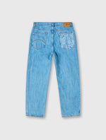 Blue Parthian Straight Fit Laser Etched Paisley Jeans