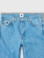 Blue Parthian Straight Fit Laser Etched Paisley Jeans