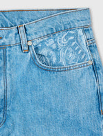 Blue Parthian Straight Fit Laser Etched Paisley Jeans