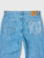 Blue Parthian Straight Fit Laser Etched Paisley Jeans