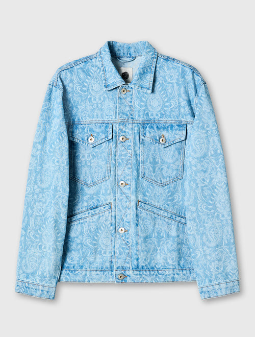 Blue Parthian Laser Paisley Denim Jacket