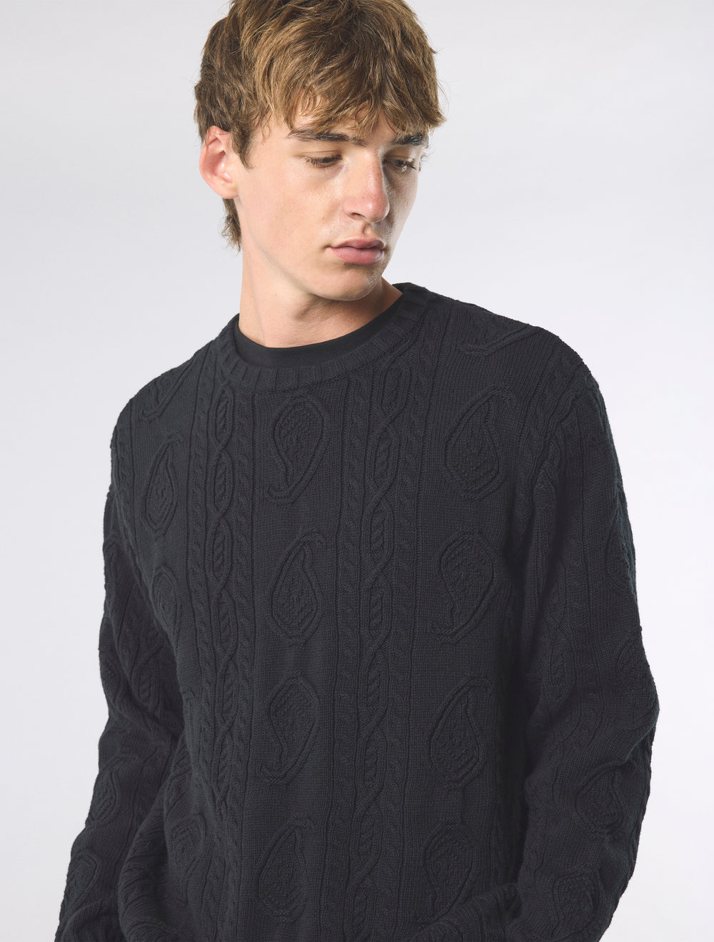 Black Marylebone Paisley Cable Knit Jumper