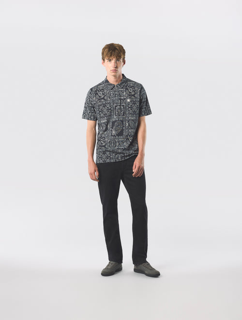 Black Patchwork Paisley Zip Polo