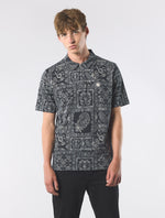 Black Patchwork Paisley Zip Polo