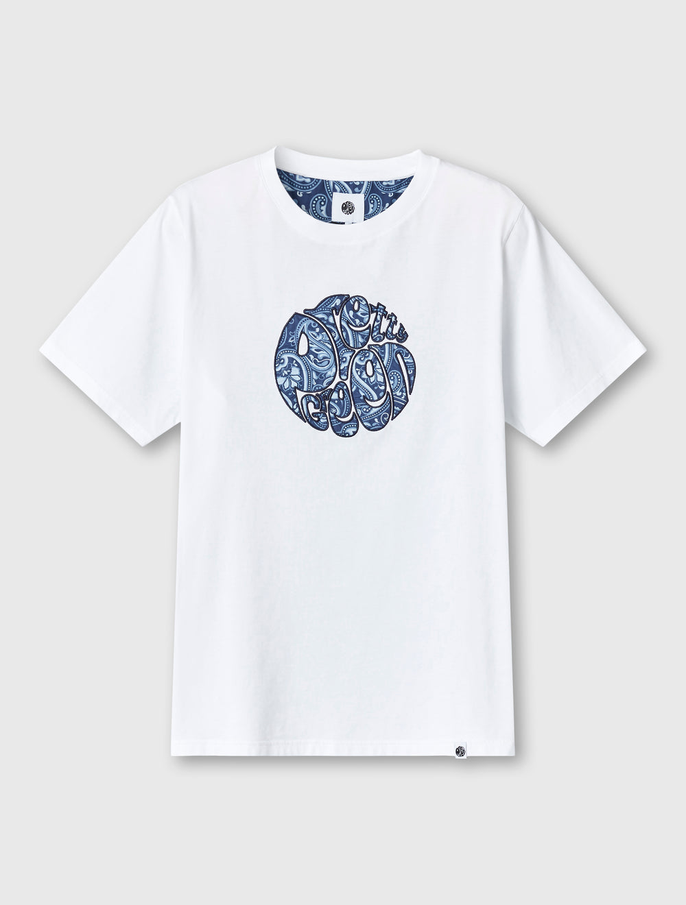 White Mens Paisley Applique Logo T-shirt