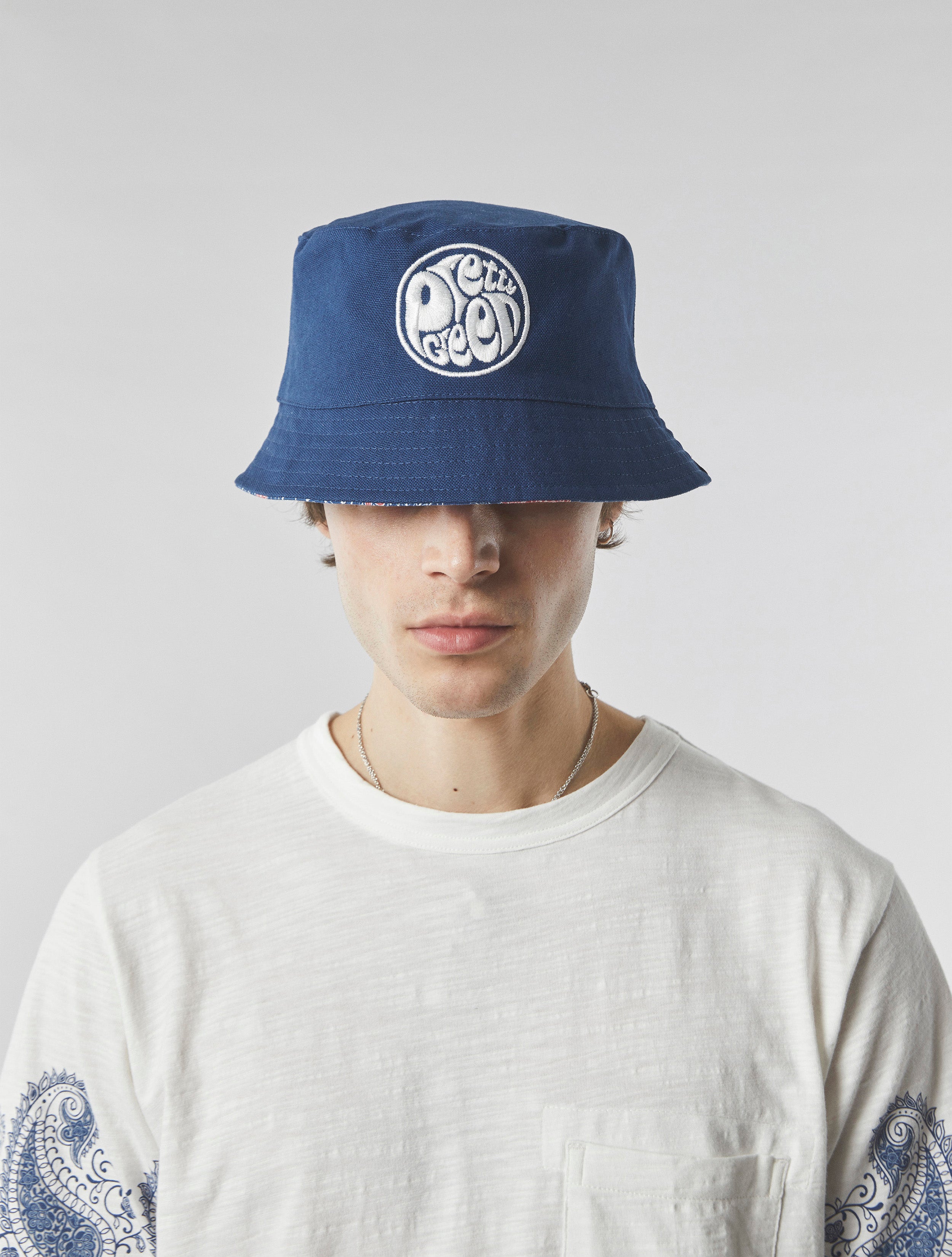 Paisley Pattern Menswear Pretty Green Reversible Bucket Hat Navy