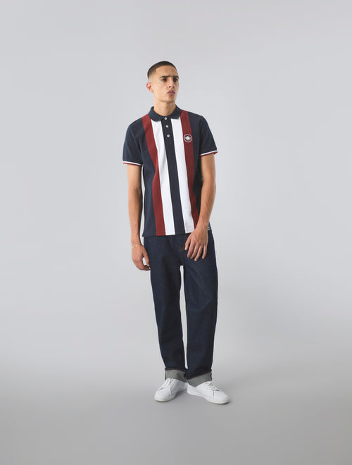 Navy Live Forever Engineered Stripe Polo