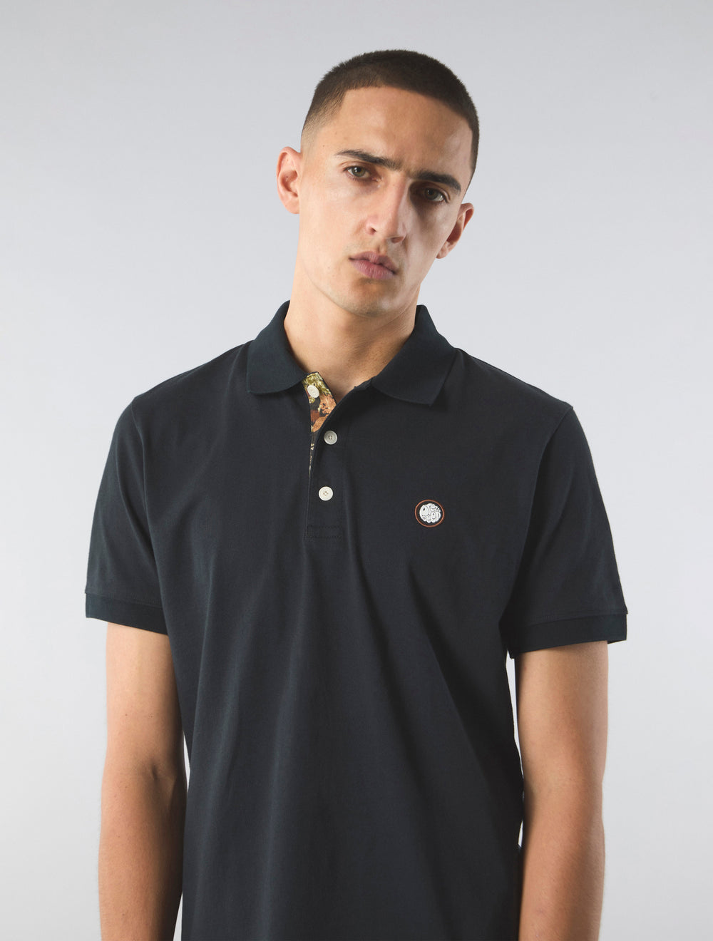 Black Prestleigh Floral Placket Polo