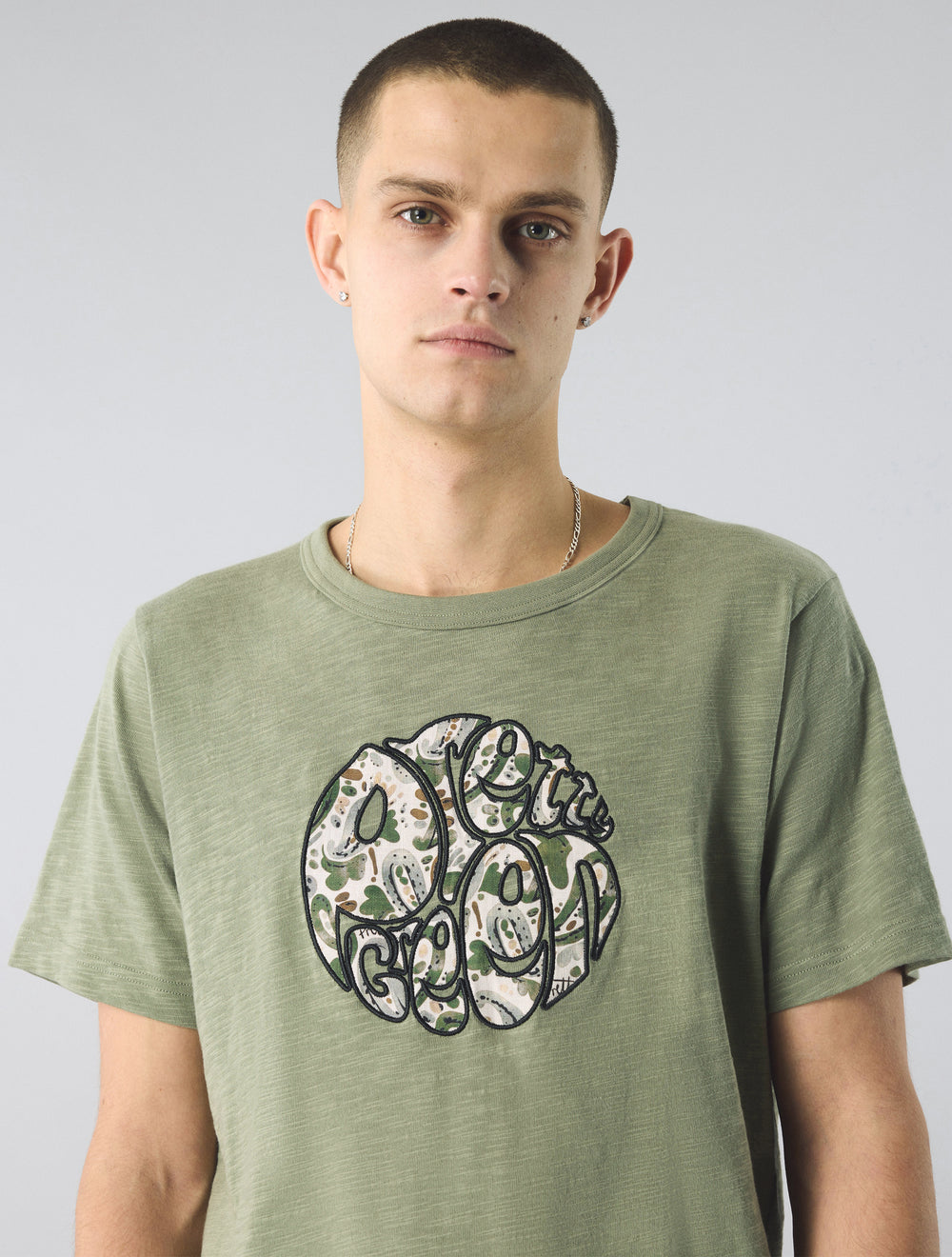 Green Aquarelle Paisley Applique Logo T-Shirt