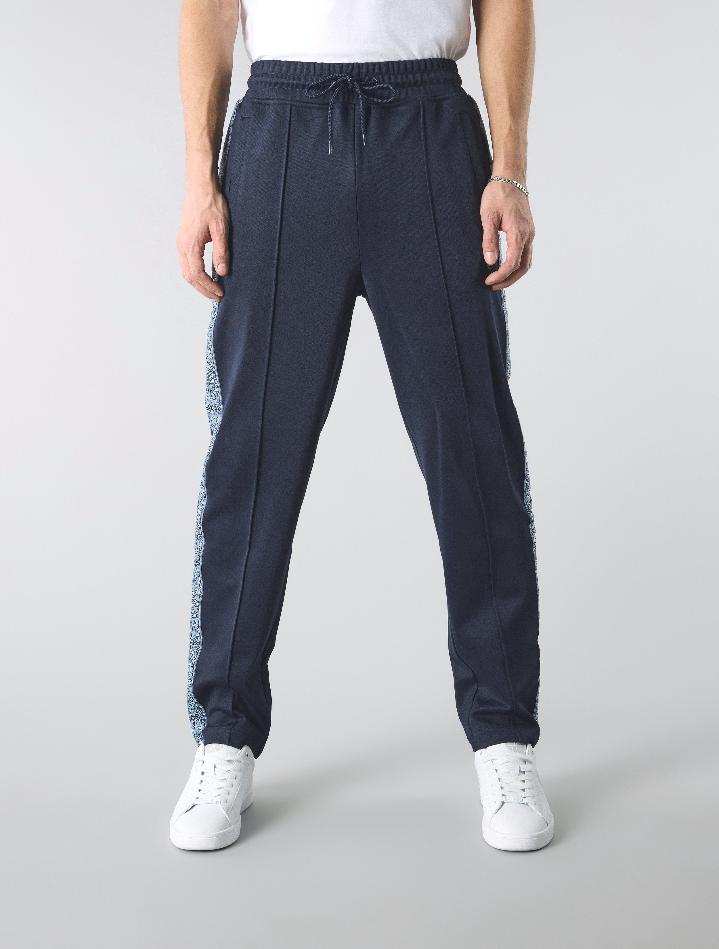Navy Eclipse Paisley Tape Track Pants – Pretty Green Store Navy Eclipse Paisley Tape Track Pants – Pretty Green Store