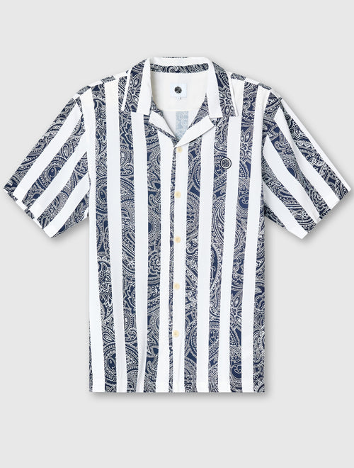 Navy Marshall Stripe Paisley Shirt