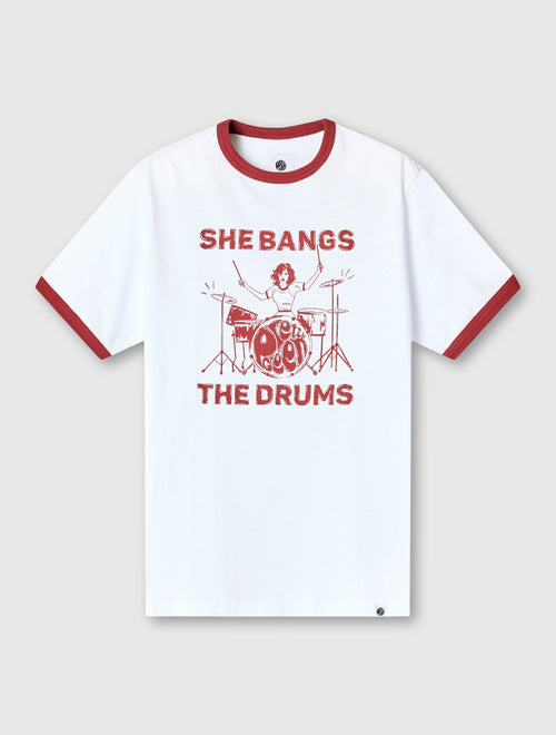 White She Bangs The Drums Graphic T-Shirt