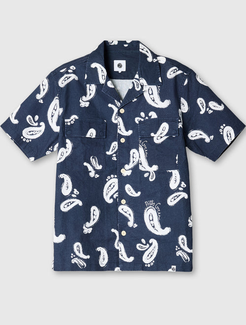Navy Widnes Paisley Cuban Collar Shirt