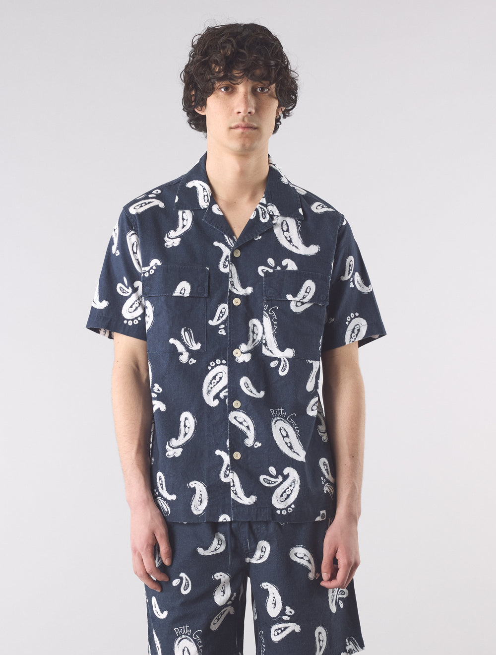 Navy Widnes Paisley Cuban Collar Shirt