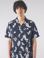 Navy Widnes Paisley Cuban Collar Shirt