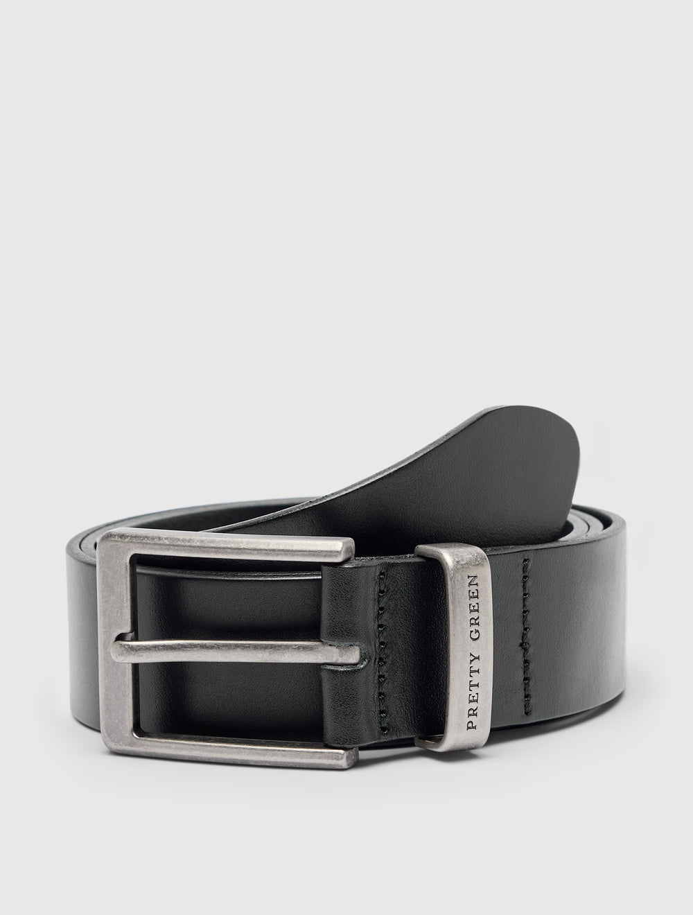 Black Branded Keeper Flat Leather Belt