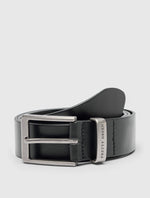 Black Branded Keeper Flat Leather Belt