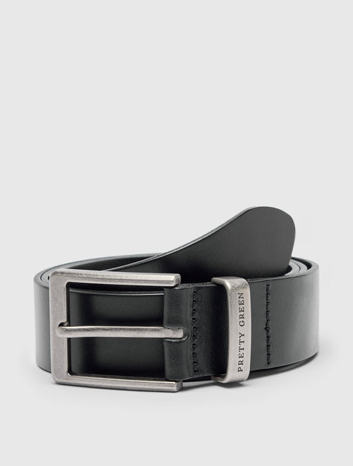 Black Branded Keeper Flat Leather Belt