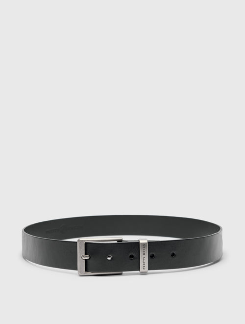 Black Branded Keeper Flat Leather Belt