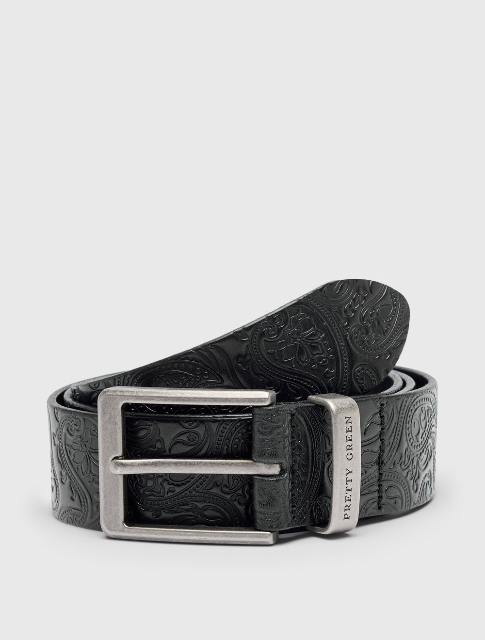Black Branded Keeper Embossed Leather Belt