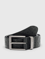 Black Branded Keeper Embossed Leather Belt