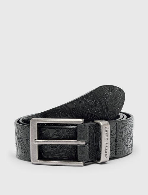 Black Branded Keeper Embossed Leather Belt