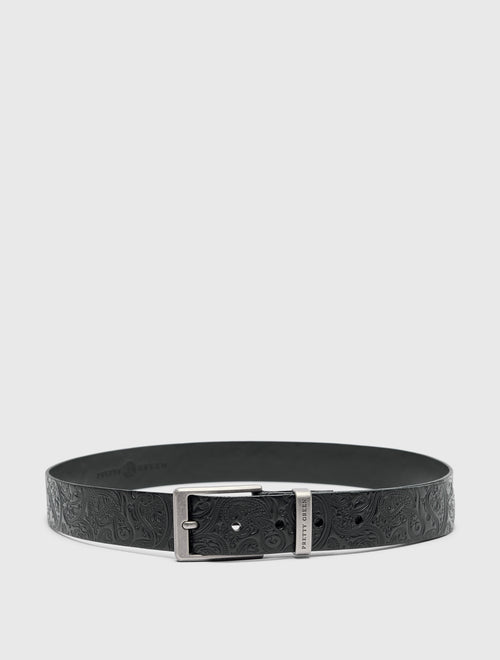 Black Branded Keeper Embossed Leather Belt