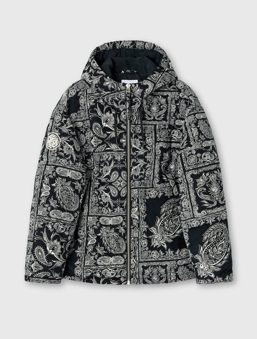 Black Patchwork Paisley Puffer Jacket