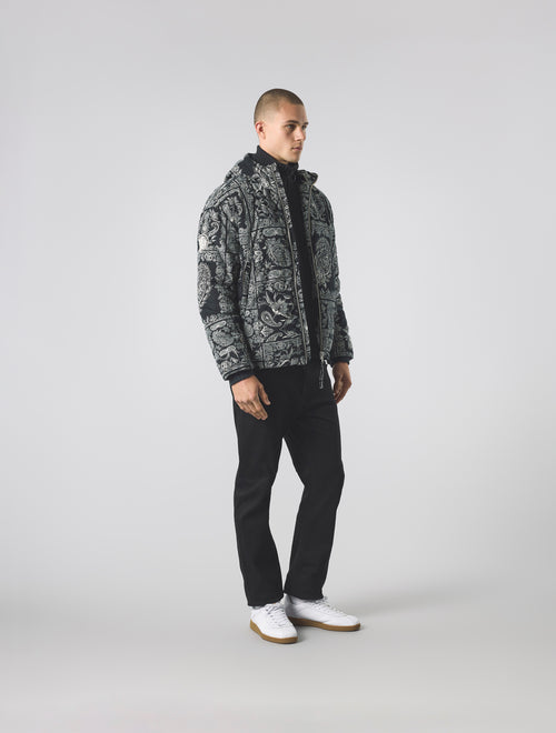 Black Patchwork Paisley Puffer Jacket