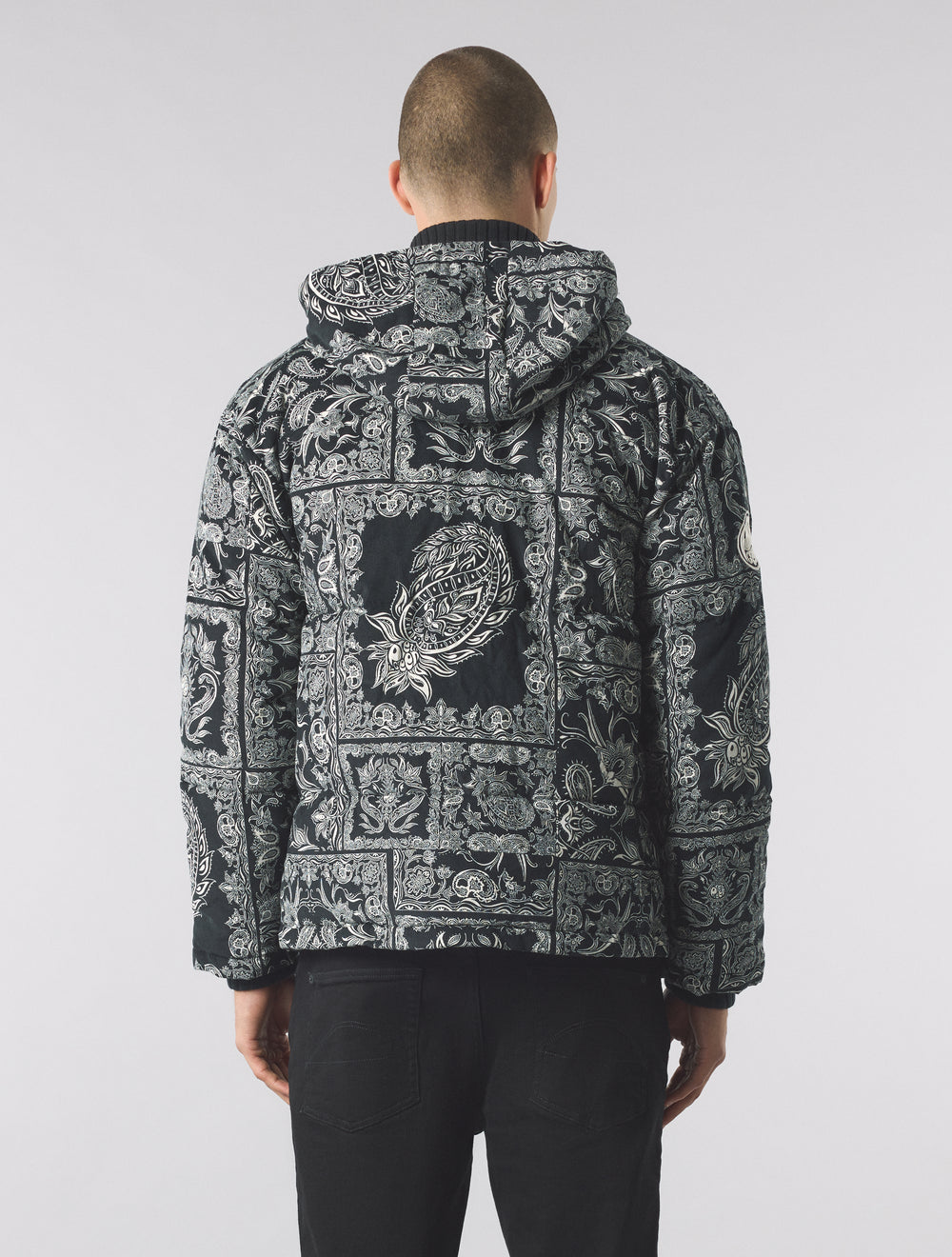 Black Patchwork Paisley Puffer Jacket