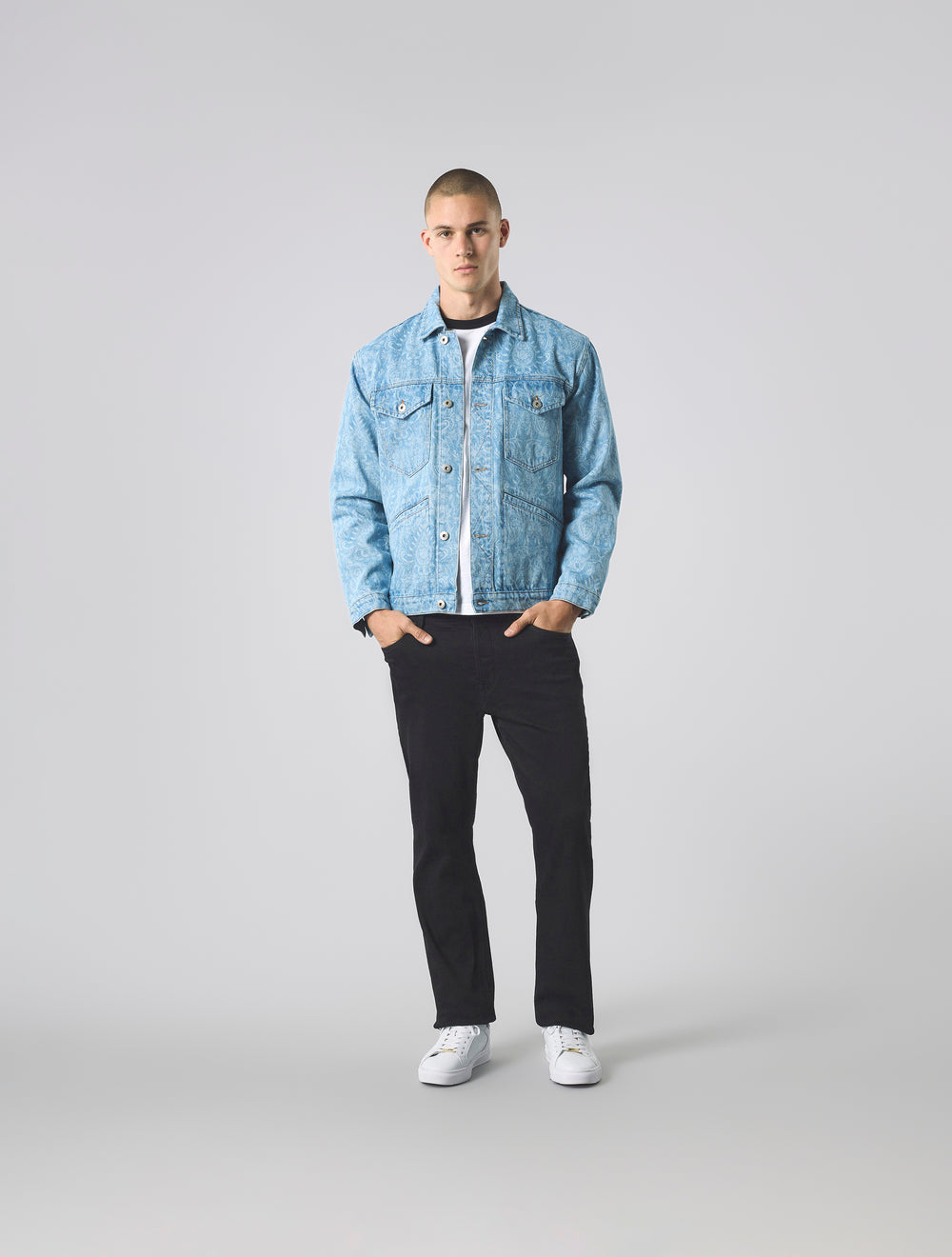 Blue Parthian Laser Paisley Denim Jacket