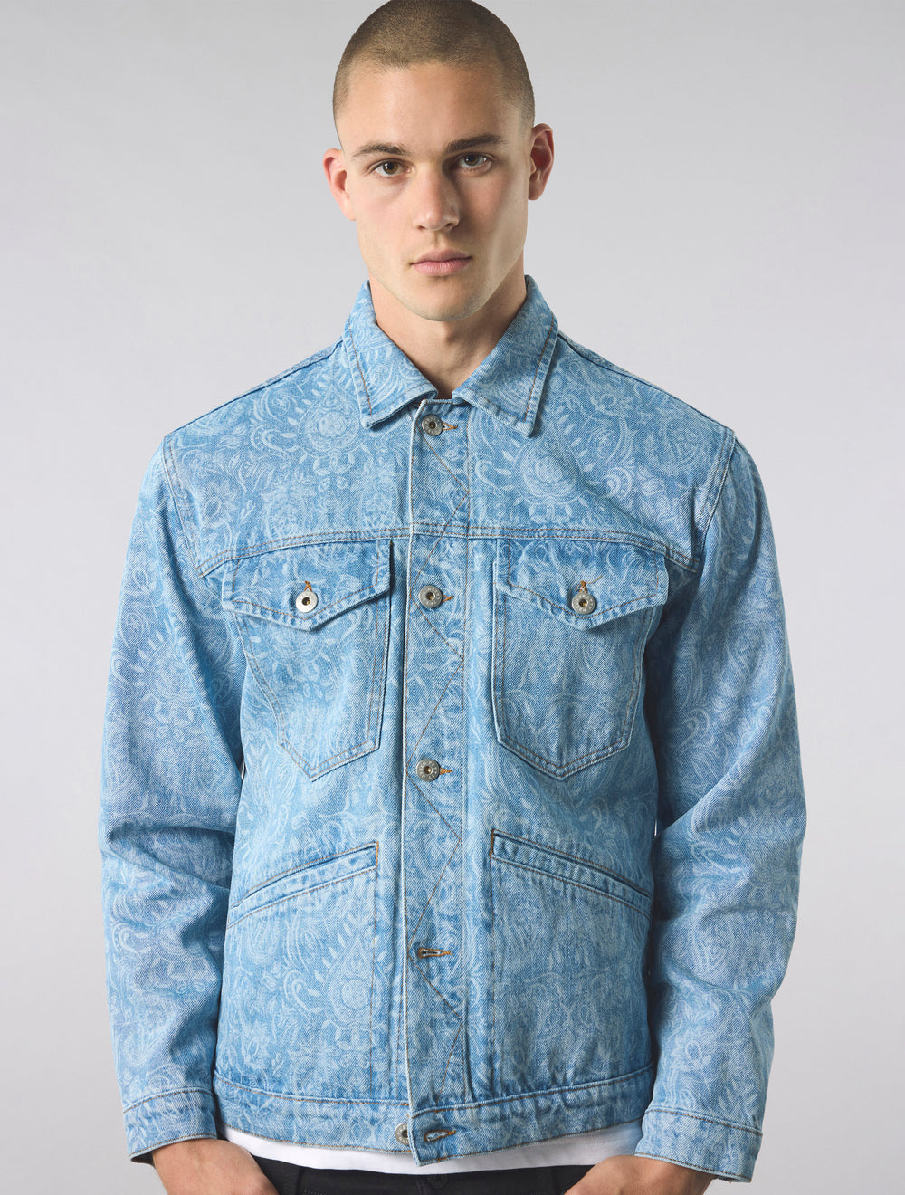 Blue Parthian Laser Paisley Denim Jacket