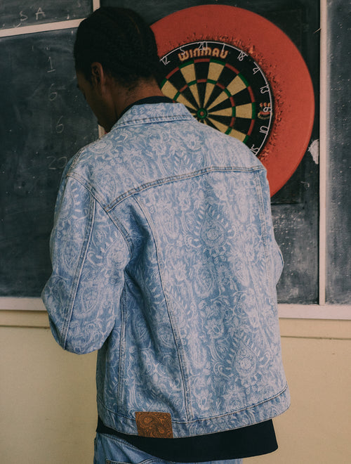 Blue Parthian Laser Paisley Denim Jacket