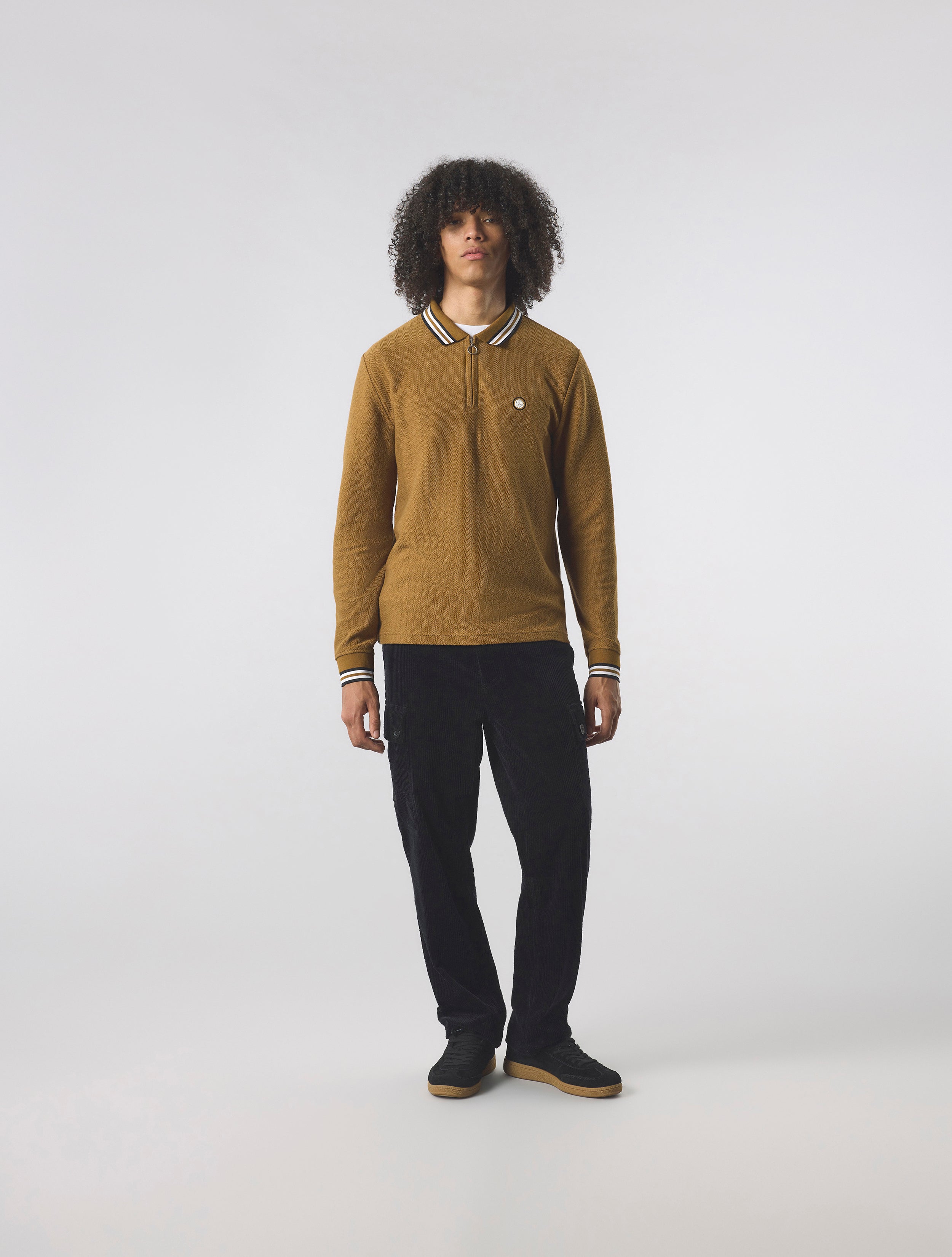 Brown Garswood Long Sleeve Zip Polo – Pretty Green Store
