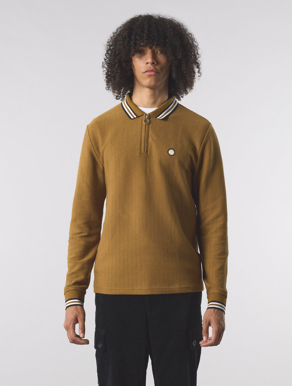 Brown Garswood Long Sleeve Zip Polo