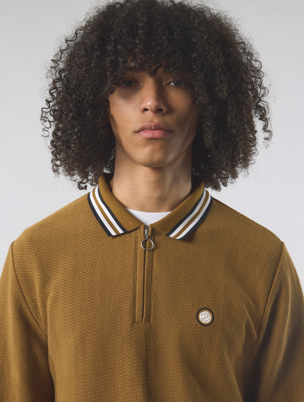 Brown Garswood Long Sleeve Zip Polo