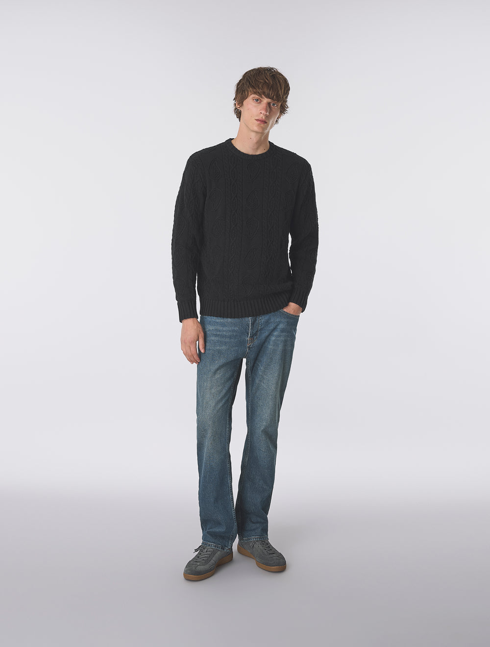 Black Marylebone Paisley Cable Knit Jumper