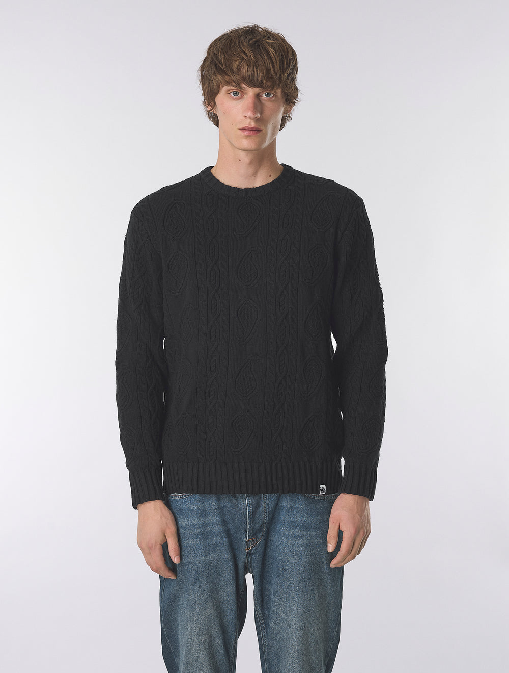 Black Marylebone Paisley Cable Knit Jumper