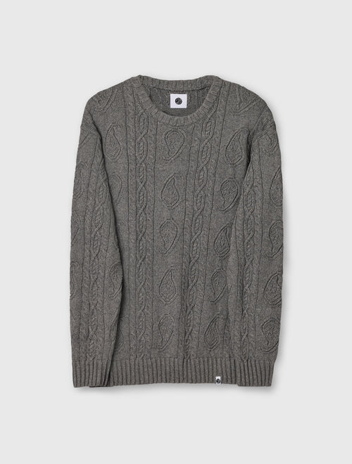 Grey Marylebone Paisley Cable Knit Jumper