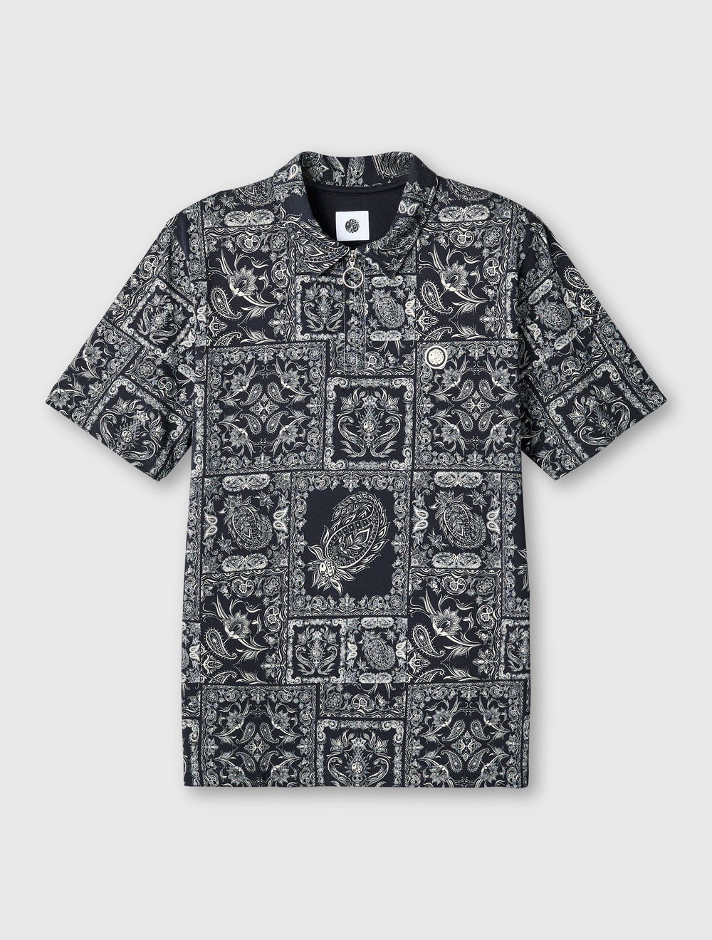 Black Patchwork Pailsey Zip Polo