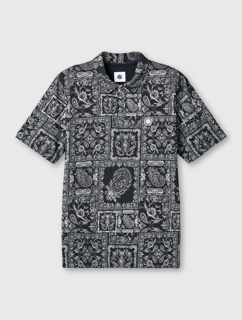 Black Patchwork Pailsey Zip Polo